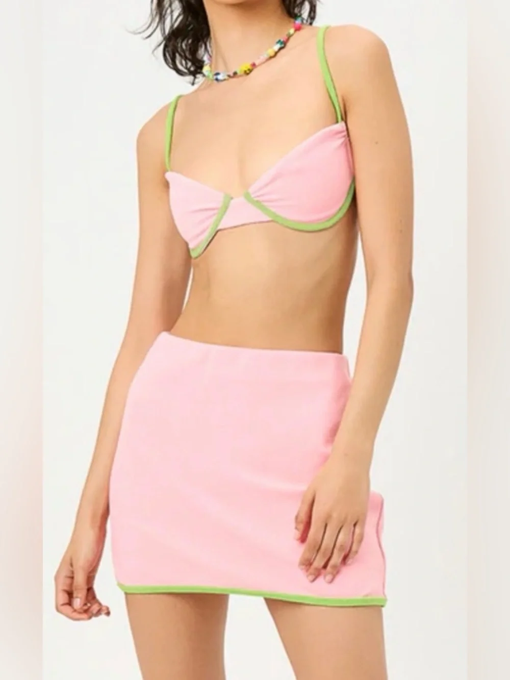 Frankie’s Bikinis Windward Summer Melon Terry Mini Skirt L Swimsuit Cover Up